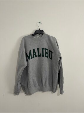 Men’s Malibu Gray Crewneck Sweatshirt with Dark Green Logo